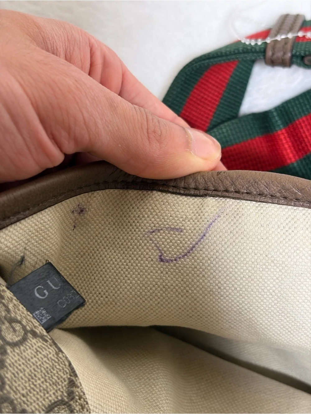 Gucci Beige/Brown GG Canvas Messenger Bag with Red and Green Web Strap